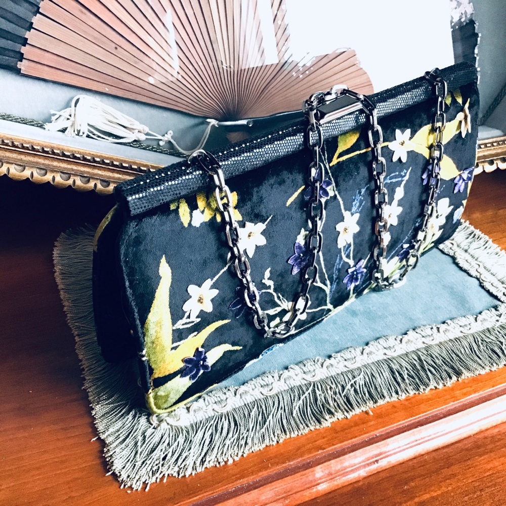 Rafé NY Black Velvet Bag w/ floral appliqués - Picture 5 of 9